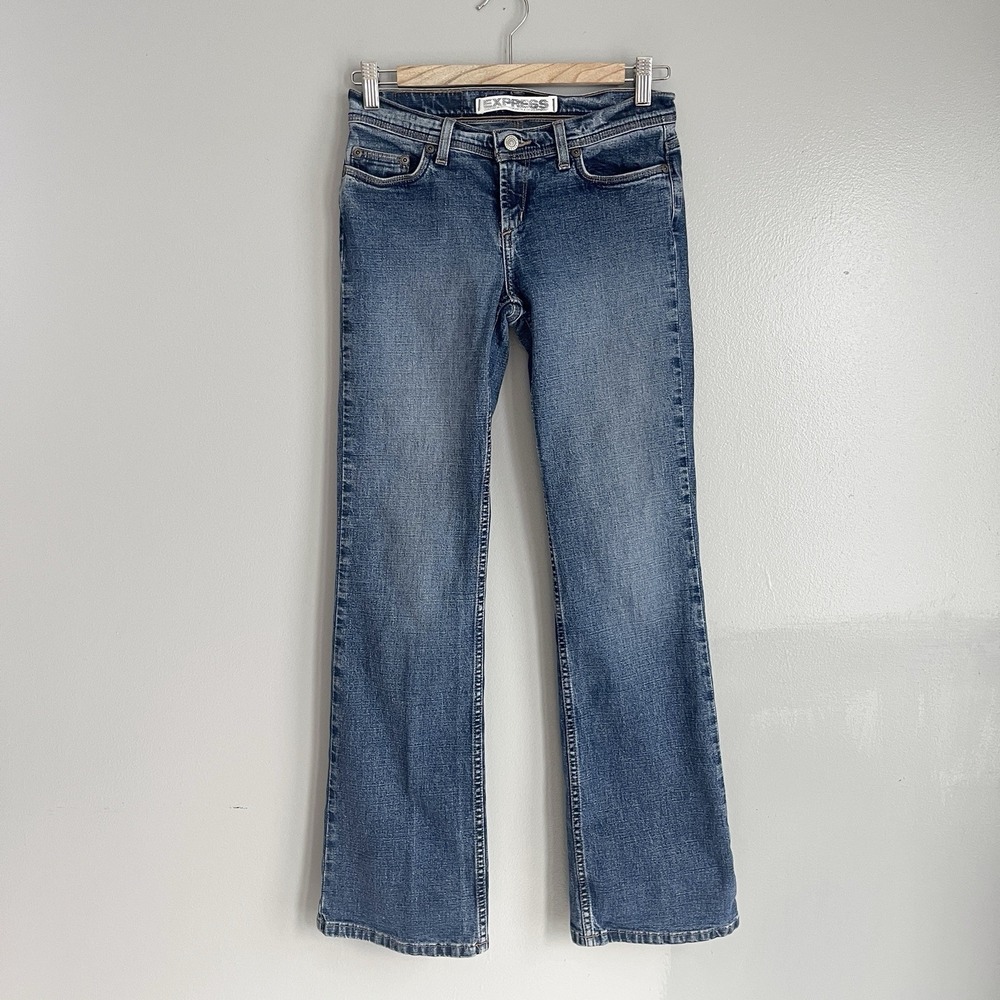 Express Jeans Low Stretch Slung Stretch Flare‎ Jeans Vintage Y2K Size 3/4 Short
